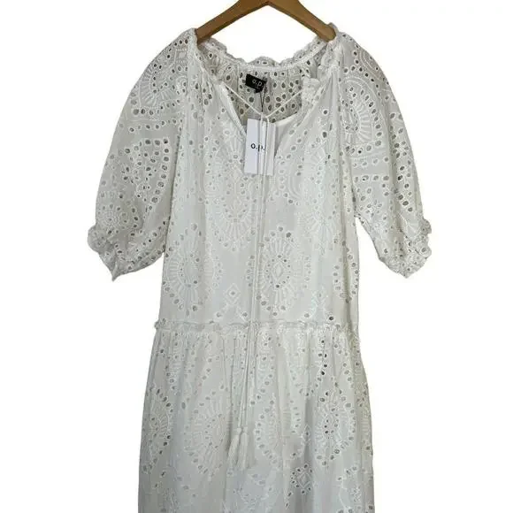OPT Maxi Long White Eyelet Tiered Cotton Dress Small - Picture 3 of 5